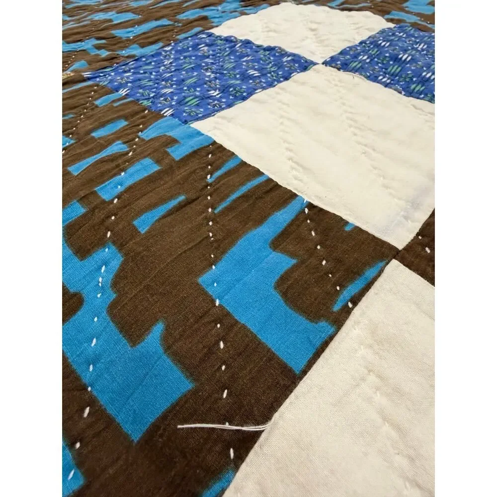 Vintage Appalachian Make Do Quilt Twin Hand Pieced Hand Quilted Patchwork Quilt